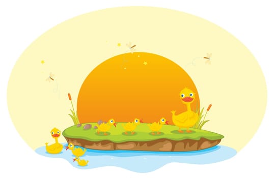 illustration of a duck and ducklings on a white background