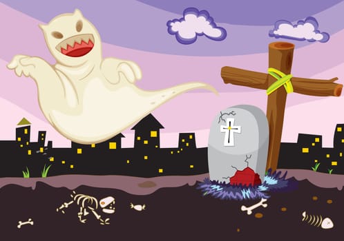 Illustration of ghost in a cemetery