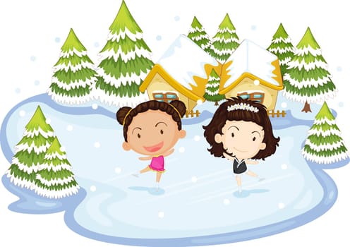 Illustration of kids dancing on ice