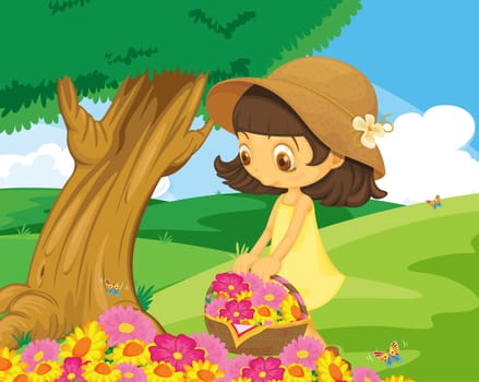 Cute girl picking flowers in the park