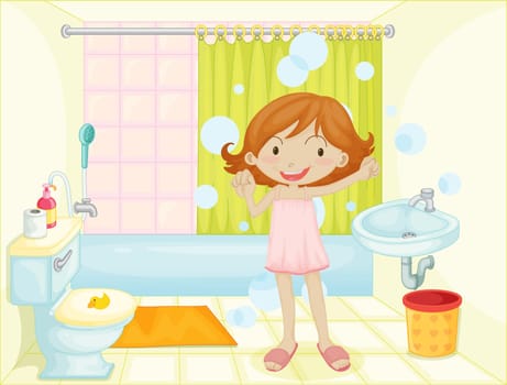 Child in bathroom illustration image