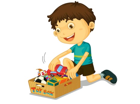 Illustration of boys with his toys