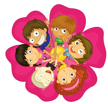 Illustration of kids on a flower