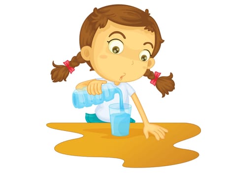 Illustration of girl pouring water