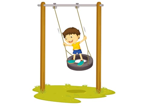 Illustration of a boy on a tyre swing