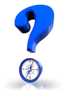 questionmark and compass blue symbol on white background.clipping path included