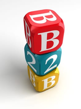 business to business red blue yellow box tower on white background