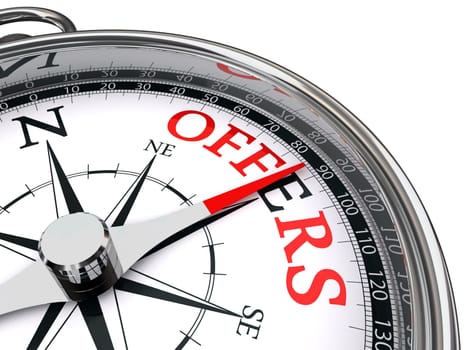 offers red word indicated by compass towards east conceptual image.clipping path included