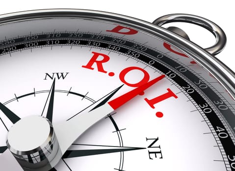 roi red word on concept compass symbol return on investment on white background