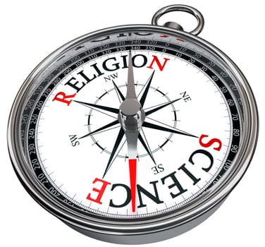 science versus religion concept compass isolated on white background
