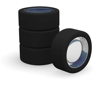 Tire stack on white background