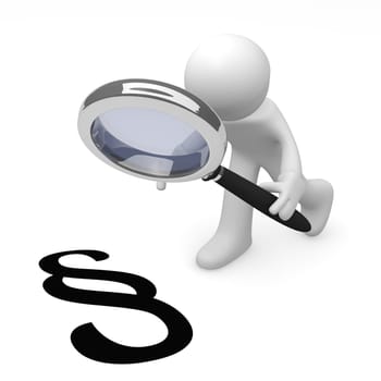 3d man with a magnifying glass and a paragraph icon