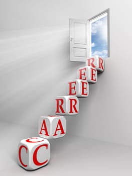 career conceptual door and box ladder in white room metaphor for success