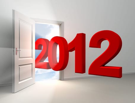 new year 2012 red number entering home door conceptual image