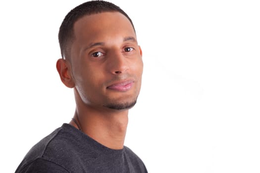 Close up portrait of a young african american man, isolated on white background