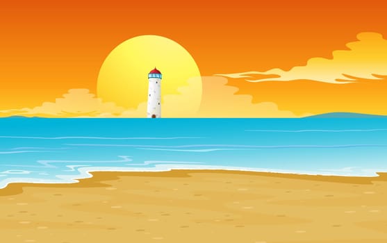 illustration of a light house and sun in nature