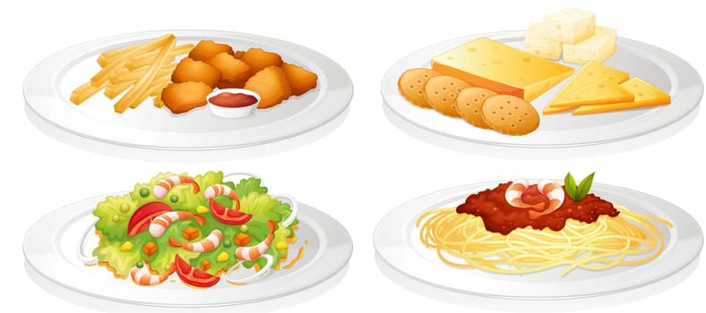 illustration of a various foods on a white background