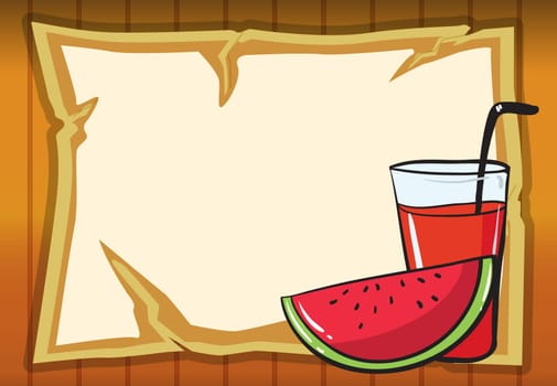 illustration of a watermelon and juice in a yellow background