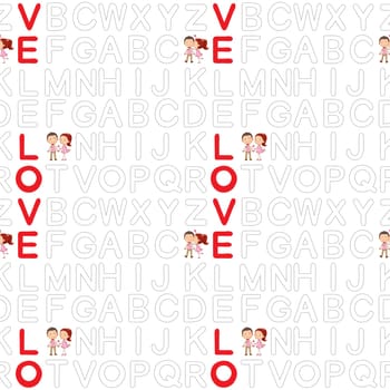 illustration of alphabets and kids on a white background