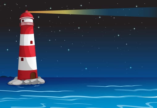 illustration of a light house in dark night