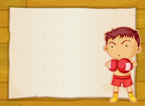 illustration of paper and boxer boy on wooden background