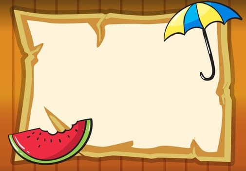 illustration of paper, watermelon slice and umbrella