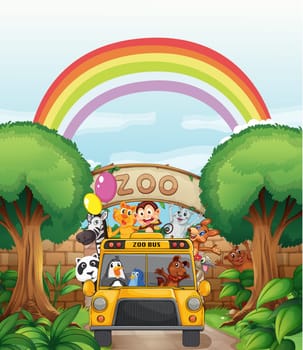 illustration of a zoo and the animals in a beautiful nature