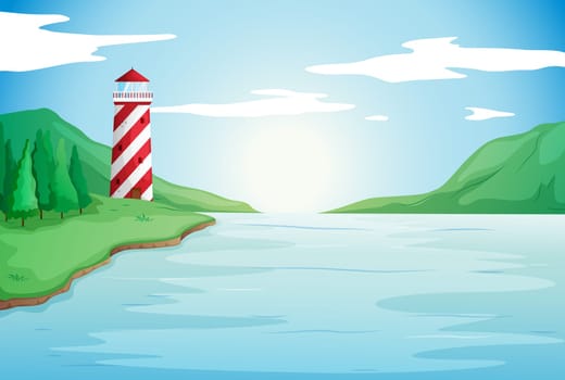 illustration of a light house in a beautiful nature
