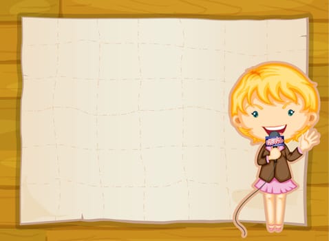 illustration of a girl and paper sheet in yellow background