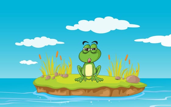 illustration of a frog and a water in a beautiful nature