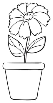 illustration of a blue flower and pot sketch on white background
