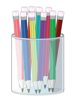 illustration of pencils and a cup on a white background