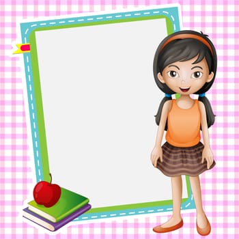 illustration of a girl, books and a white board