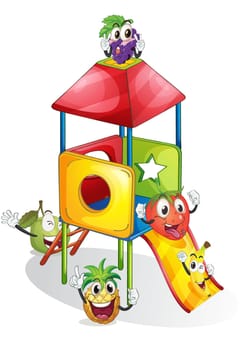 illustration of fruits and plaything on a white background