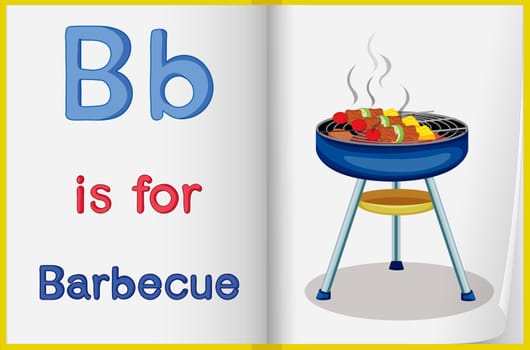 Illustrated voabulary learning sheet in a book