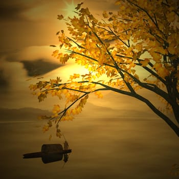 Chinese landscape painting - Sunset of Fisherman
