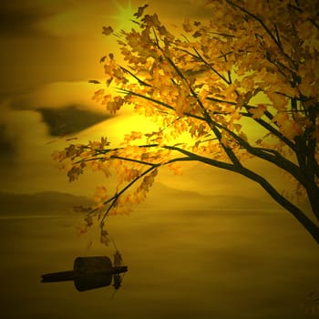 Chinese landscape painting - Sunset of Fisherman