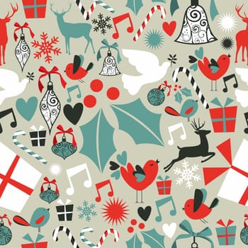 Christmas icons set seamless pattern background. Vector illustration layered for easy manipulation and custom coloring.