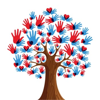 Isolated diversity tree hands illustration. Vector file layered for easy manipulation and custom coloring.