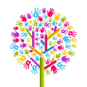 Isolated diversity education concept tree hands illustration. Vector file layered for easy manipulation and custom coloring.