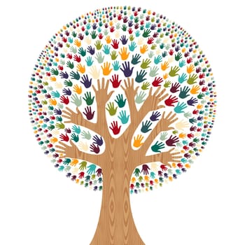 Isolated diversity tree hands illustration for greeting card. Vector file layered for easy manipulation and custom coloring.