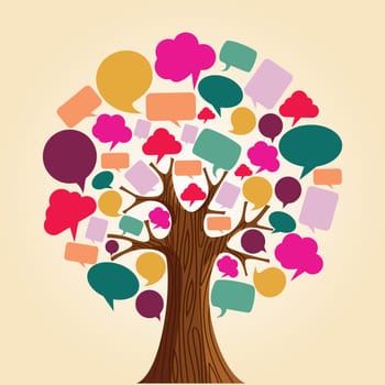 Social network tree with speech bubbles leaves. Vector illustration layered for easy manipulation and custom coloring.