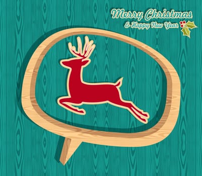 Retro Christmas sale set with jumping deer over wooden speech bubble. Vector illustration layered for easy manipulation and custom coloring.