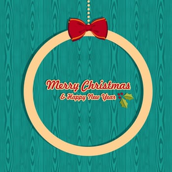 Retro Christmas sale banner card over wooden background. Vector illustration layered for easy manipulation and custom coloring.