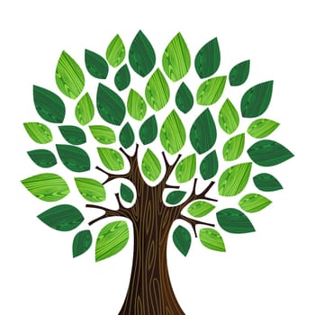Isolated Eco friendly tree with green wooden leaves illustration. Vector file layered for easy manipulation and custom coloring.