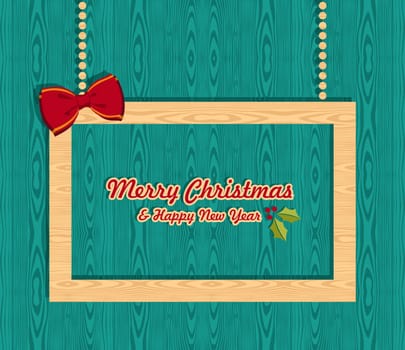 Retro Christmas sale promo banner over wooden background. Vector illustration layered for easy manipulation and custom coloring.
