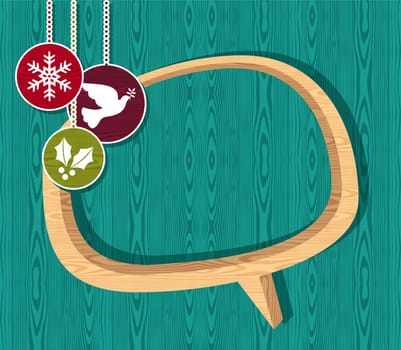 Retro Christmas speech bubble sale set over wooden background. Vector illustration layered for easy manipulation and custom coloring.