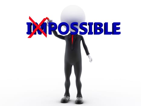 Businessman turning the word impossible into possible on white background