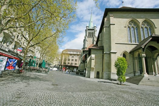 LAUSANNE, SWITZERLAND - APRIL 20: Place of St. Francois on April 20, 2012 in Lausanne, Switzerland. Beautiful view of Place St. Francois, considered the hub of Lausanne where all the good shopping places are in there.