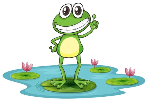 illustration of a frog with lotus plants on white